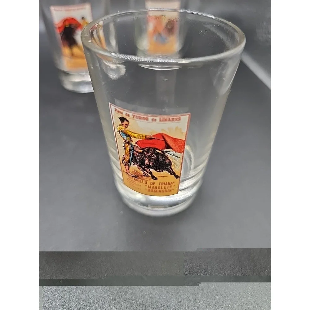 3 Vintage Plaza de Toros de Madrid Shot Glasses Bull Fighter Made In Portugal